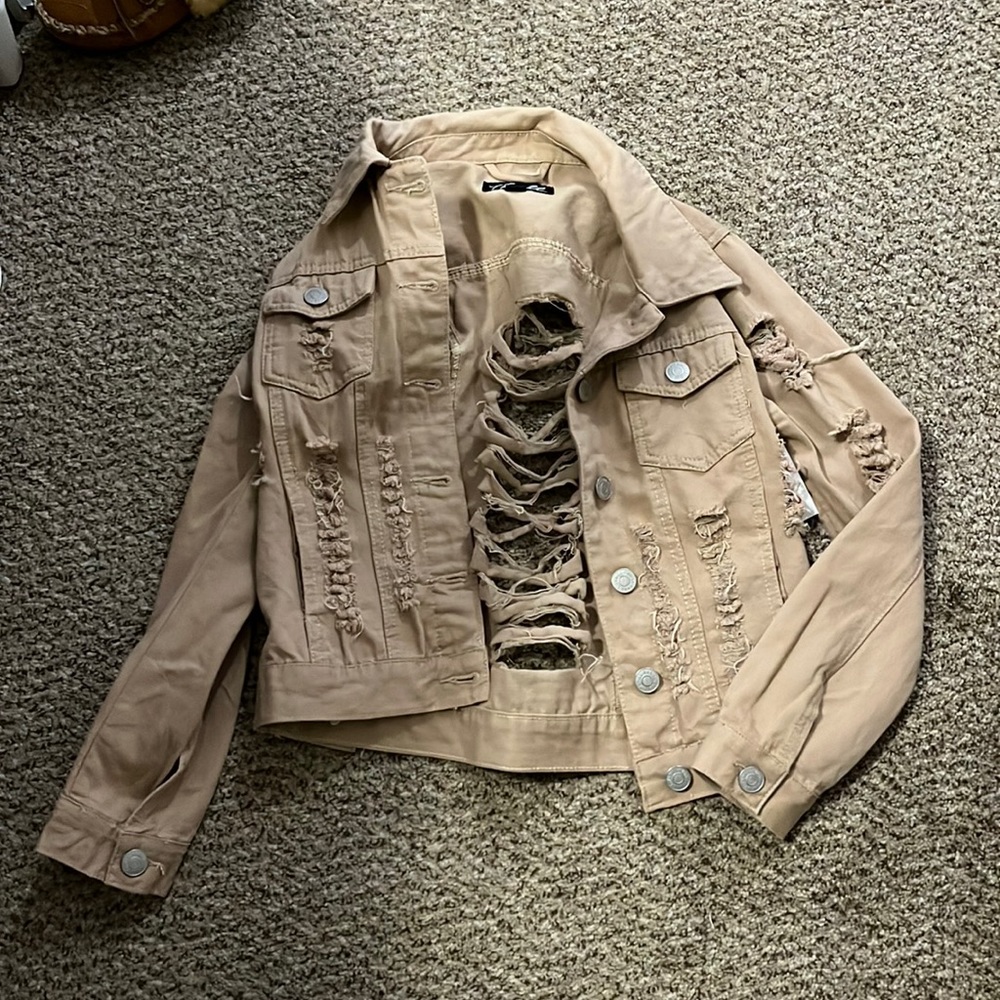 Tan ripped Jean jacket